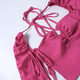 Tassel Pleated Lace-up Fitted Crop Top